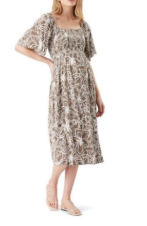 Ripe Alona Shirred Dress in Olive /White at Nordstrom, Size X-Small Au