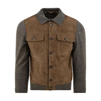 The Jack Leathers Time Square Knit - Heren - Bomber jackets - Bruin - L - Su&egrave;de - Jassen