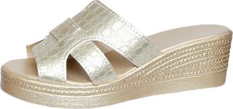 Generic Womens Fashion Cutout Open Toe Wedge Platform Heels Sandals Comfort Lightweight Casual Summer Beach Slides Shoes (7.5,Gold)