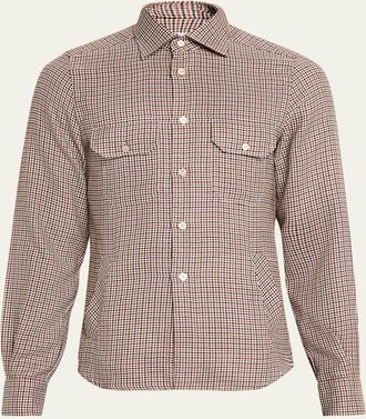 Kiton Mens Cashmere, Silk and Linen Flap-Pocket Overshirt