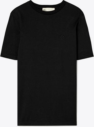 Tory Burch Womens Embroidered Logo T-Shirt in Black, size XS