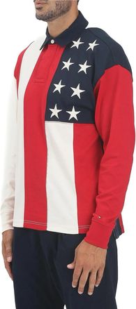 Tommy Hilfiger Red/White Cotton Color-Blocked Polo Shirt