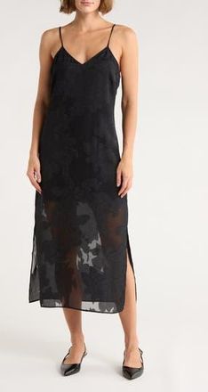Leith Jacquard Slip Dress in Black at Nordstrom Rack, Size X-Large