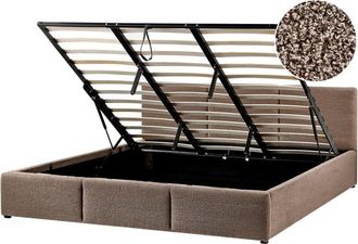 Beliani Ottoman Bed Boucle BOUSSE 180 x 200 cm (EU Super King) Taupe