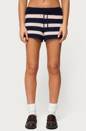 Edikted Amaris Stripe Drawstring Cotton Shorts in Navy-And-Pink at Nordstrom, Size X-Small