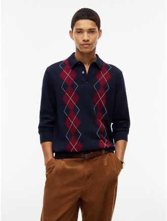 Tommy Hilfiger Mens Argyle Sweater Polo - Navy Blue - XL