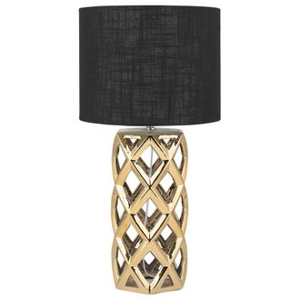 Beliani L&aacute;mpara De Mesa De Cer&aacute;mica Negro Dorado Base Pantalla Tambor Selja