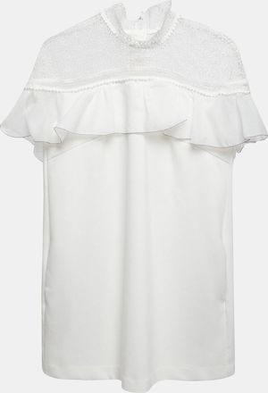 Self Portrait White Knit Ruffled Sleeveless Mini Dress