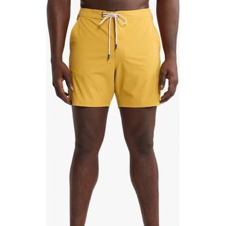Fair Harbor Swell Solid Water Repellent Board Shorts in Gold at Nordstrom, Size 36