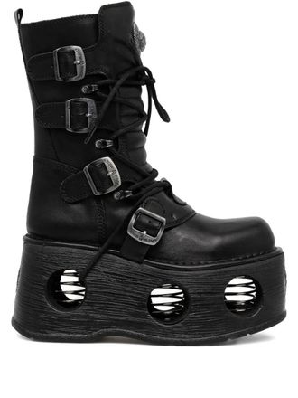 New Rock 100mm buckle platform boots - Black