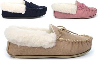 Generic Womens Suede Slippers Womens Moccasin Slippers Size 4 Girls Slipper Size 6 Ladies Slip On Slipper Ladies Moccasins Real Suede Genuine Leather Faux Fur