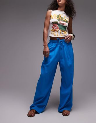 Topshop linen mix balloon pants in turquoise-Blue