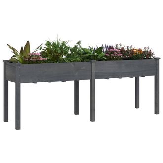 Berkfield Home Planter with Liner Grey 203x53x76 cm Solid Wood Fir | Size: 203 x 53 x 76 cm