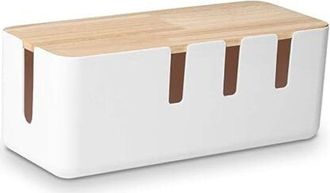OEM Caja Organizadora De Cables De 30,5 X 12,5 X 11,5 Cm - Tapa De Madera - Organizador De Cables Para Escritorio Y Tv - 2 Puertos Usb Direccionales