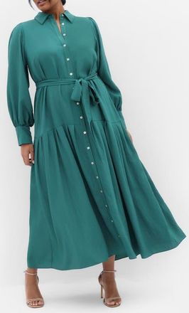 City Chic Romie Button-Up Shirtdress in Jade at Nordstrom