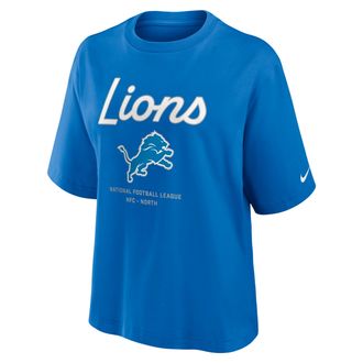 Nike Detroit Lions Essential Script Boxy Nike Womens NFL T-Shirt in Blue | 01CM45A9J-TGS