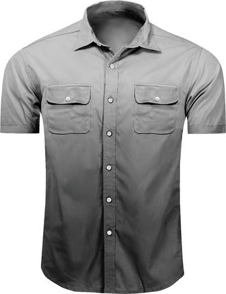 Generic Mens Gradient Pocket Short Sleeved Shirt Beach Vacation Button Casual top (UK, Alpha, 4XL, Regular, Regular, 15)