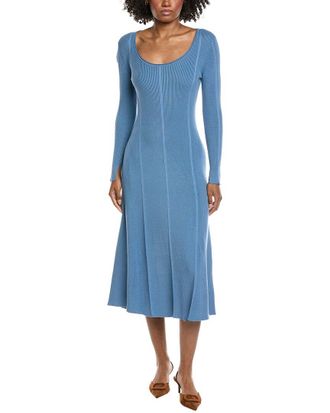 Elie Tahari Deep Scoop Neck A-Line Midi Dress