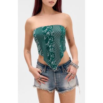 BDG Bandana Bandeau Crop Top in Green at Nordstrom, Size X-Small