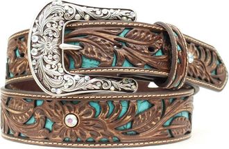 Ariat Womens Underlay Cutout Leather Western Belt In Brown/turquoise