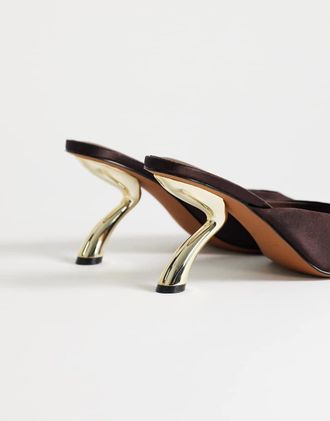 Topshop Nicole - Sabot con tacco medio in raso color cioccolato-Marrone
