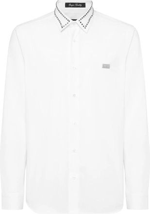 Philipp Plein Shirt Sugar Daddy Cut LS Studs - Heren - Zakelijke Overhemden - Wit - 4XL - Katoen - Overhemden