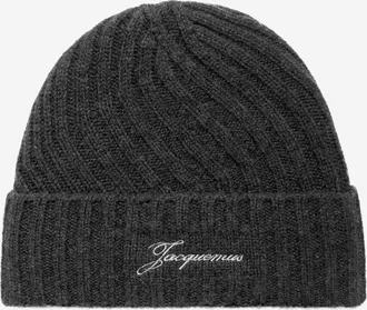 Jacquemus Womens Tourni Twisted Cashmere Beanie Dark Gray Hat
