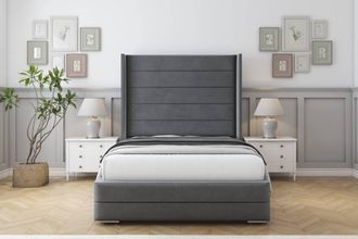 Sloomy Sterling Coniston Bed Frame With 50 Upholstered Wingback Headboard in Dark Grey | Size: Small Single