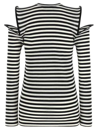 Junya Watanabe Sculptural Cold-Shoulder Striped T-shirt - Black