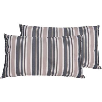 Beliani Beliani - Conjunto De 2 Cojines De Poli&eacute;ster Azul Beige Patr&oacute;n De Rayas 40 X 70 Cm Fundas Extra&iacute;bles Resistentes Al Agua Jard&iacute;n Patio Exterior Kastos