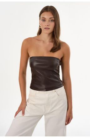 LaMarque GIADA | Faux Leather Strapless Top in Dark Brown at Nordstrom, Size Medium