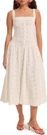 For Love & Lemons Dreamy Daisy Cotton Midi Sundress in White at Nordstrom Rack, Size X-Large