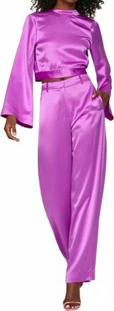 Something Navy Silky Wide Leg Trousers In Pink