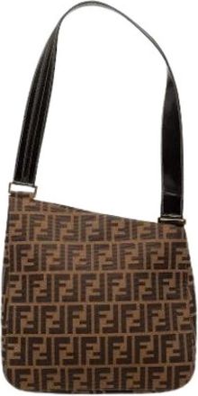 Fendi Pre-owned Shoulder Bags, female, Brown, Size: ONE SIZE Pre-owned Canvas Shoulder Bag