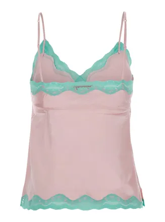 Gold Hawk Satin with Lace Trim Blouse - Pink