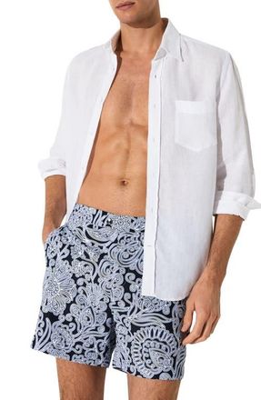 Reiss Fallow Floral Side Adjuster Swim Trunks in Navy at Nordstrom, Size Xx-Large