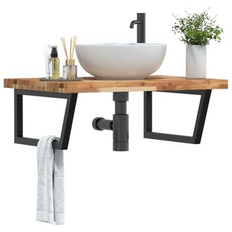 Berkfield Home Basin Shelf Wall Mounted Steel & Solid Wood Acacia in Brown
