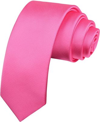 Alizeal Mens Solid Color Casual Formal Wedding Party Business Skinny Neckties, Hot Pink