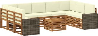 vidaXL Conjunto De Sof&aacute;s De Exterior 10 Uds. Natural Y Crema Poli&eacute;ster Vidaxl