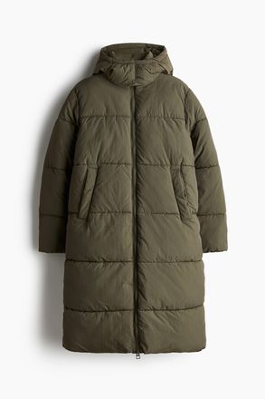 H&M Lange Puffer-Jacke - Green