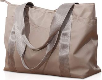 Nicole & Doris Nylon Tote Bag for Women Large Shopper Multifunctional Shoulder Bag Waterproof Hobo Bag 14 Inch Handbag for Work,Shopping,School Khaki