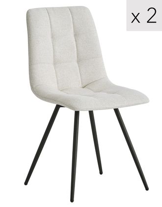 Nordlys Set of 2 Scandinavian Dining Chairs with Metal Buttoned Backrests in Beige