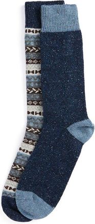 Barbour Assorted 2-Pack Neppy & Fair Isle Wool Blend Socks in Midnight Oak Mix at Nordstrom, Size Medium