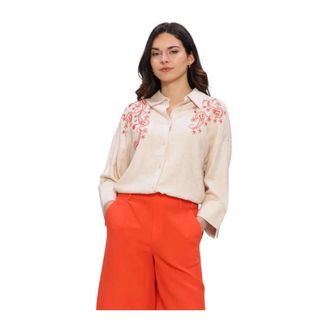 Mos Mosh MOS Mosh, Dames, Blouses & Shirts, Beige, Maat: M Linnen