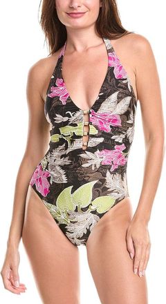 Carmen Marc Valvo Beaded Plunge One-Piece
