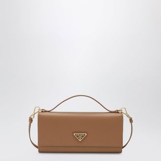 Prada Caramel-coloured Saffiano leather wallet with shoulder strap