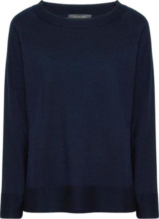Elena Miro Round-neck Knitwear, female, Blue, L, Raglan Boatneck Top