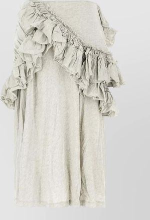 Dries Van Noten asymmetric off shoulder dress ruffled detailing