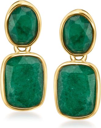 Ross-Simons Emerald Drop Earrings in 18kt Gold Over Sterling