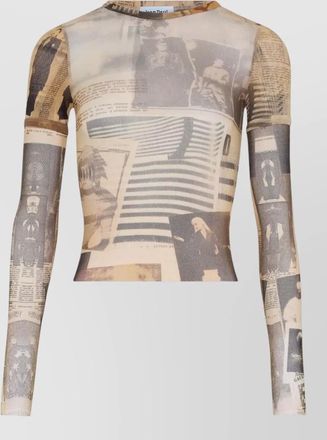 Jean Paul Gaultier crew neck graphic long sleeve silk top
